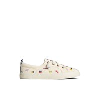 Main view of White Crest Vibe Nautical Flag Sneaker Vulcanized Sneaker Mule for women. 