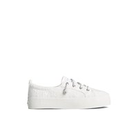 Main view of White Textile Textured Crest Vibe Platform Lace Platform Sneaker Vulcanized Sneaker for women. 
