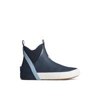 Main view of Navy Cutwater Deck Boot Chelsea Rain Boot for women. 