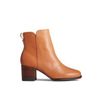 Main view of Medium Beige Seaport Heel Water Resistant Leather Boot Ankle Booties for women. 