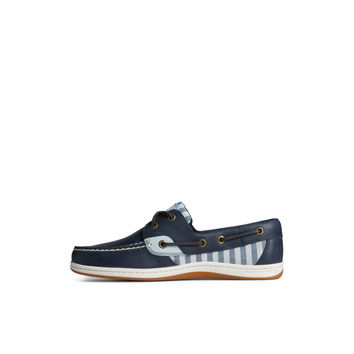 Blue and white striped sperrys top