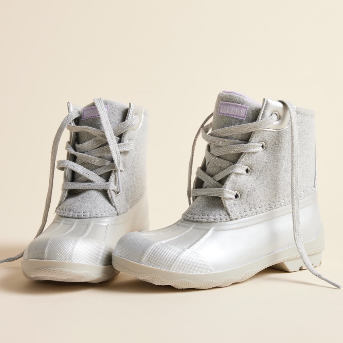Silver sperry boots cheap
