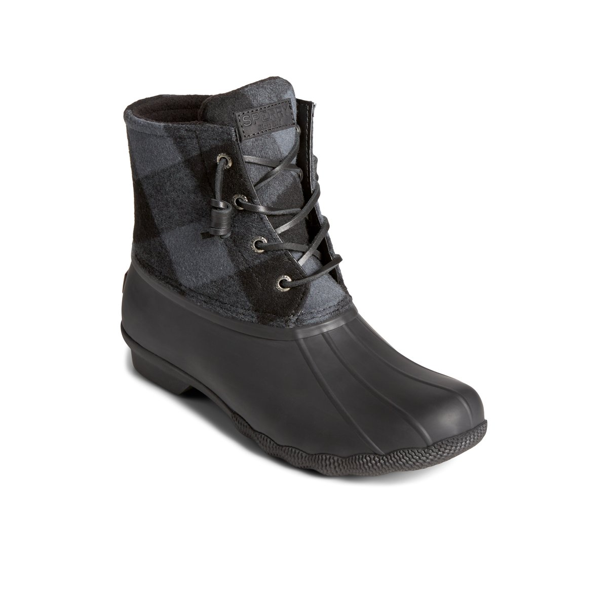 Saltwater Buffalo Check Duck Boot Black Women s Duck Rain Boots Sperry US