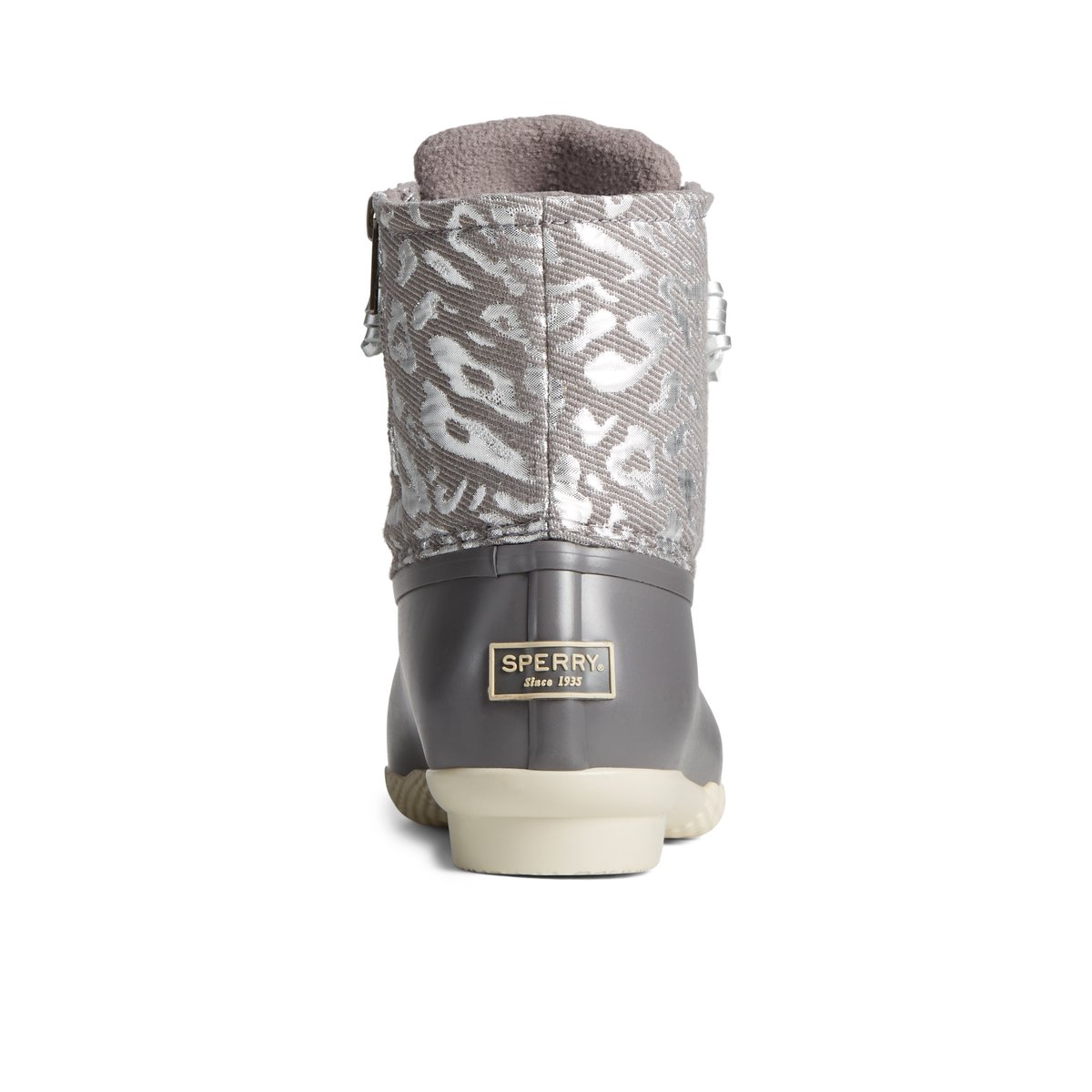 Saltwater Metallic Jacquard Duck Boot Silver Textile Jacquard Women s Duck Rain Boots Sperry Canada