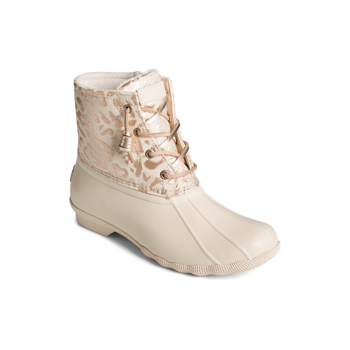 Saltwater Metallic Jacquard Duck Boot Silver Textile Mixed Material Women s Duck Rain Boots Sperry US