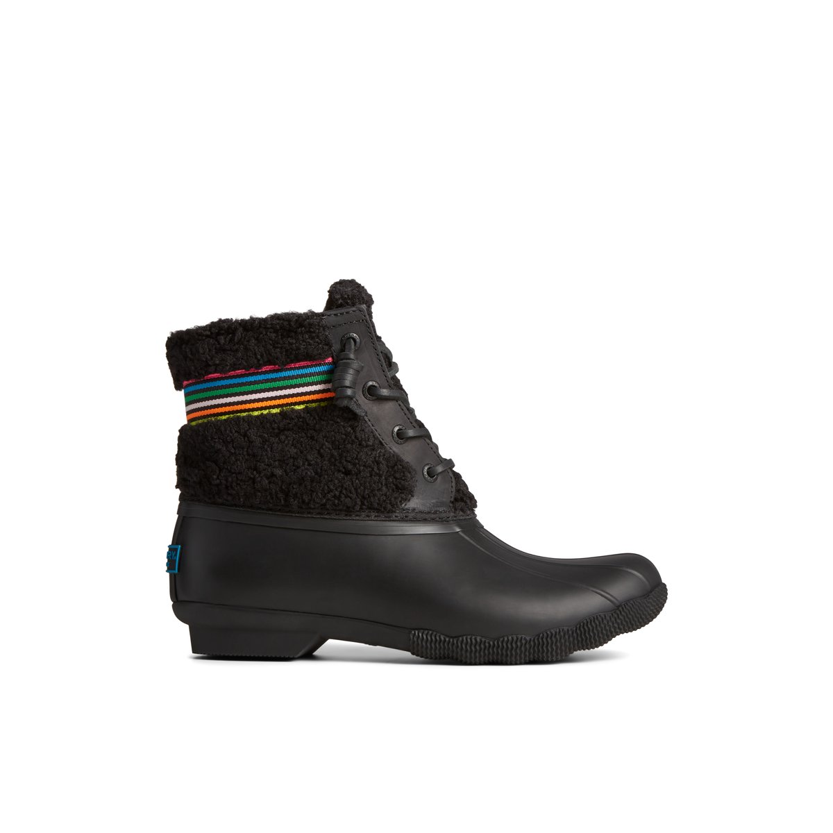 Saltwater Rainbow Sherpa Duck Boot Black Women s Duck Rain Boots Sperry US