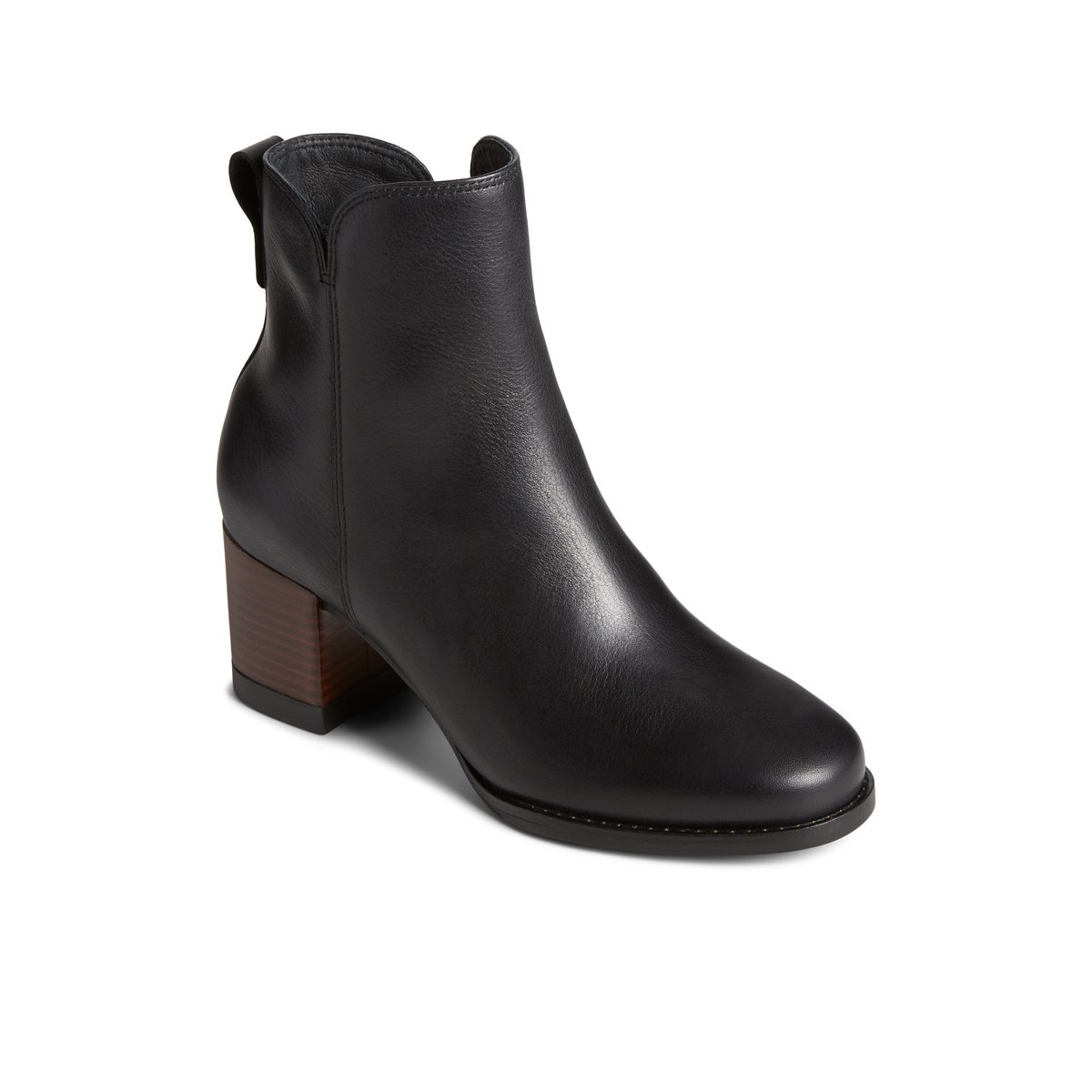 Seaport Heel Water Resistant Leather Boot Black Women s Ankle Boots Sperry US