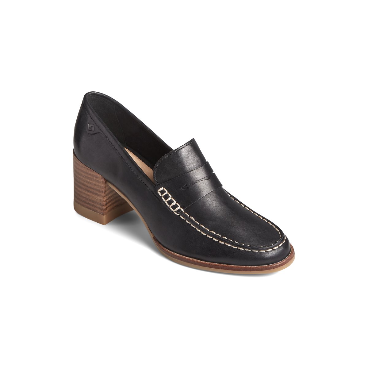 Seaport Penny Heel Leather Loafer Black Women's Heels & Wedges