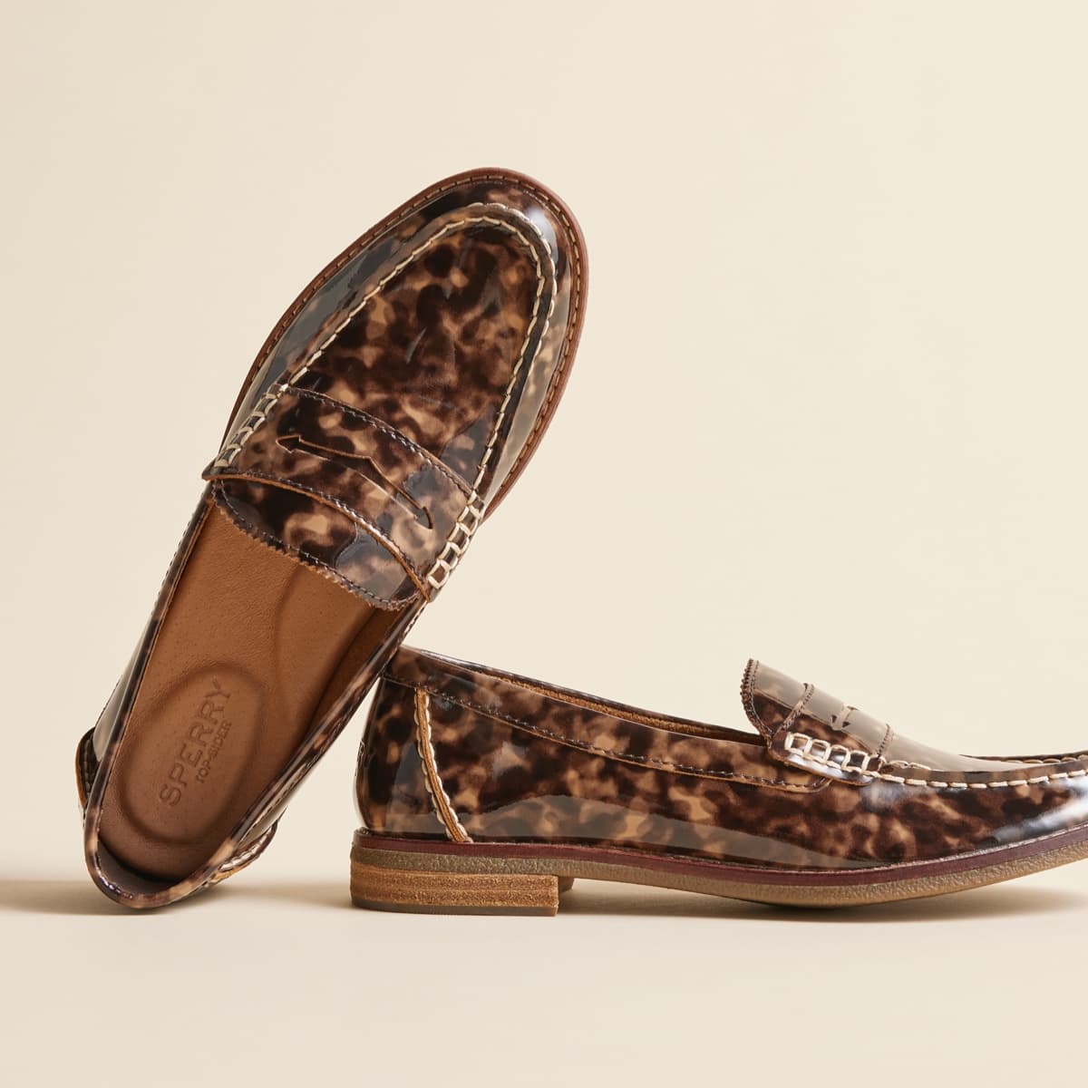 Seaport Penny Tortoise Leather Loafer Brown Women s Oxfords Loafers Sperry US
